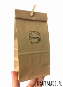 Torebka papierowa DZIĘKUJEMY z naklejką EKO i klamerką 10 szt