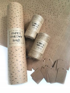 ZESTAW DO PAKOWANIA EKO papier pakowy A3 sznurek juta tagi wzór listki kropki